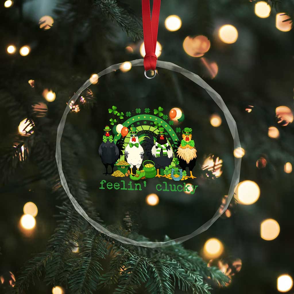 Funny St Patricks Day Chicken Shamrock Crystal Glass Ornament Feelin Clucky Hen Lucky Clover Pun Irish Humor