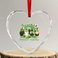 Funny St Patricks Day Chicken Shamrock Heart Crystal Glass Ornament Feelin Clucky Hen Lucky Clover Pun Irish Humor
