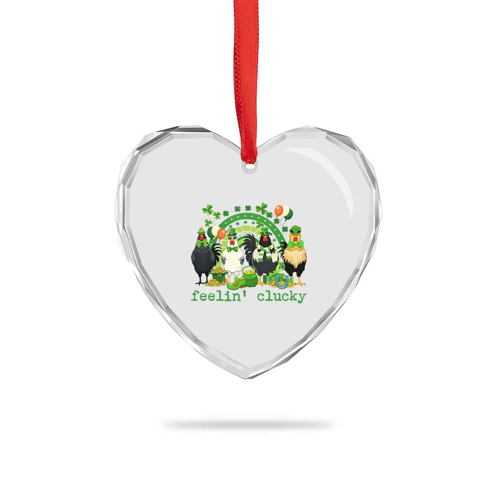 Funny St Patricks Day Chicken Shamrock Heart Crystal Glass Ornament Feelin Clucky Hen Lucky Clover Pun Irish Humor
