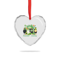 Funny St Patricks Day Chicken Shamrock Heart Crystal Glass Ornament Feelin Clucky Hen Lucky Clover Pun Irish Humor