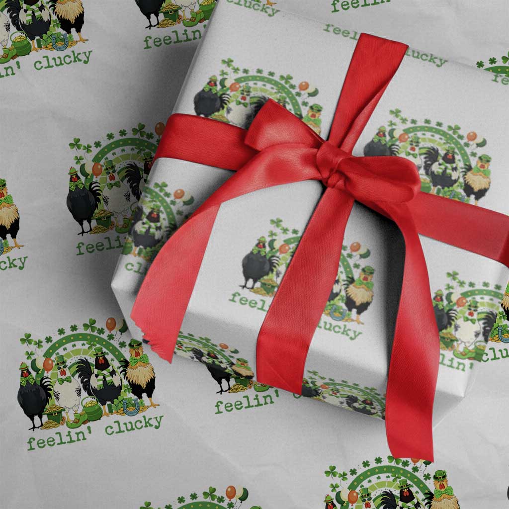 Funny St Patricks Day Chicken Shamrock Wrapping Paper Roll Feelin Clucky Hen Lucky Clover Pun Irish Humor