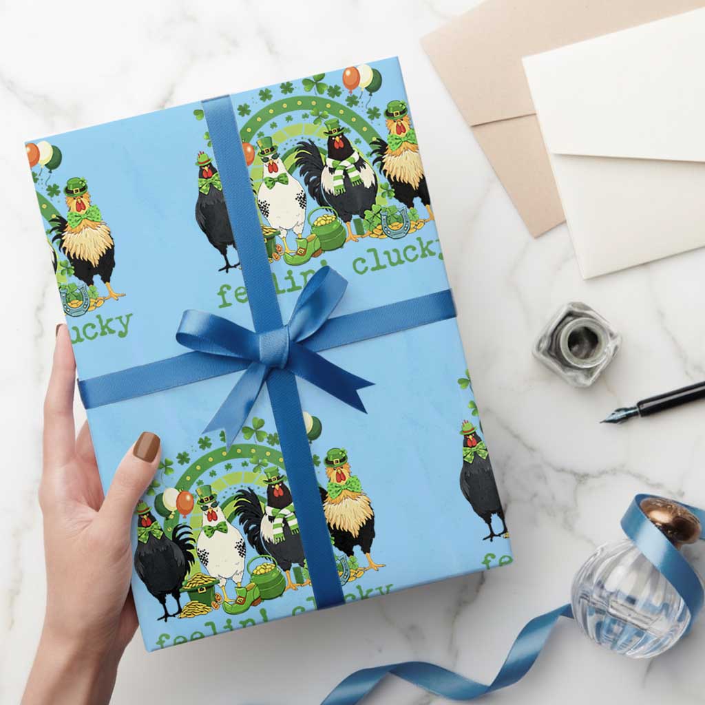 Funny St Patricks Day Chicken Shamrock Wrapping Paper Roll Feelin Clucky Hen Lucky Clover Pun Irish Humor