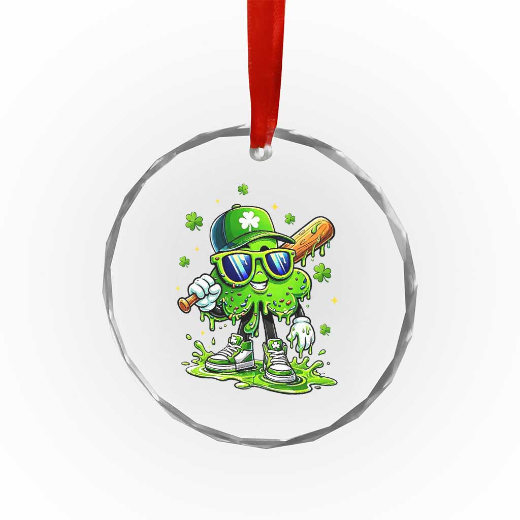 Funny St Patricks Day Clover Baseball Player Gift Crystal Glass Ornament