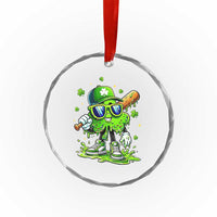 Funny St Patricks Day Clover Baseball Player Gift Crystal Glass Ornament