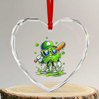 Funny St Patricks Day Clover Baseball Player Gift Heart Crystal Glass Ornament