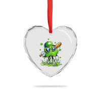 Funny St Patricks Day Clover Baseball Player Gift Heart Crystal Glass Ornament