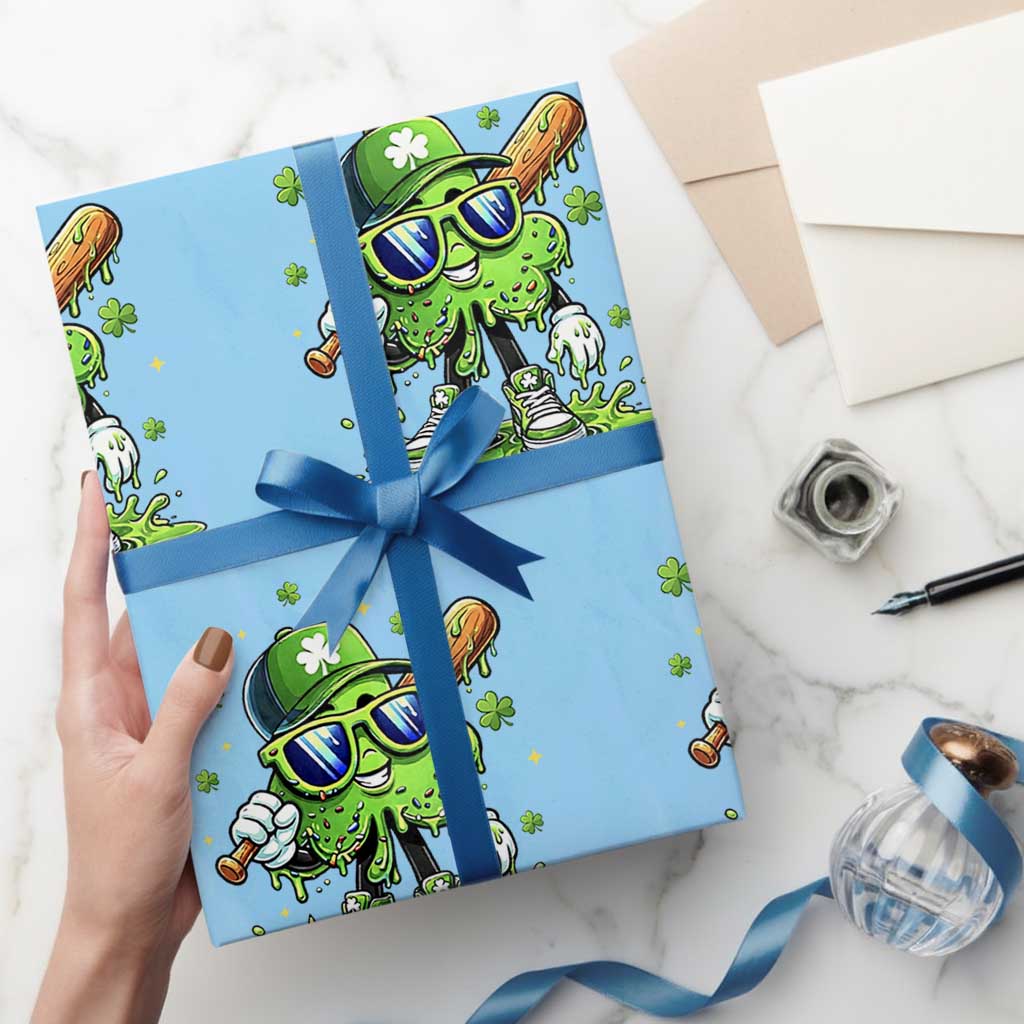 Funny St Patricks Day Clover Baseball Player Gift Wrapping Paper Roll