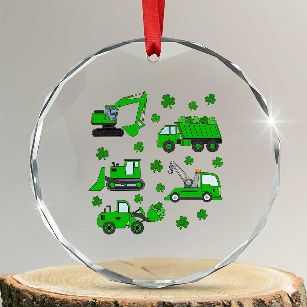 Funny St Patricks Day Construction Trucks Irish Shamrock Crystal Glass Ornament