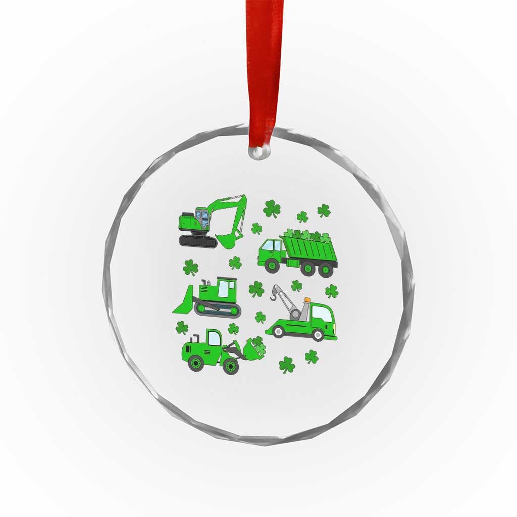 Funny St Patricks Day Construction Trucks Irish Shamrock Crystal Glass Ornament