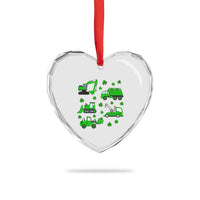 Funny St Patricks Day Construction Trucks Irish Shamrock Heart Crystal Glass Ornament