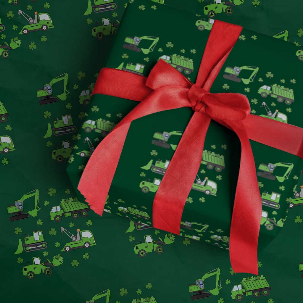 Funny St Patricks Day Construction Trucks Irish Shamrock Wrapping Paper Roll