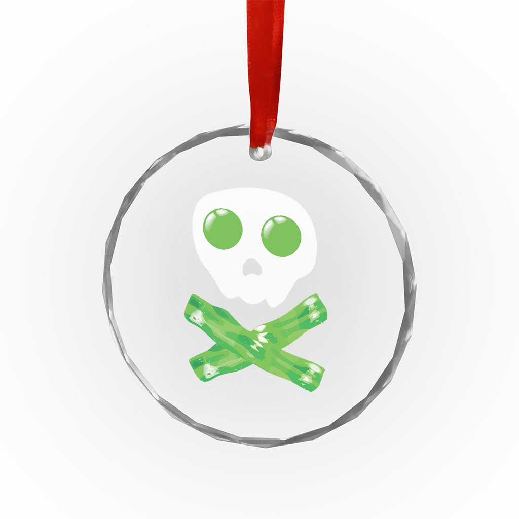 Funny St Patricks Day Crystal Glass Ornament Bacon & Eggs Skull & Crossbones