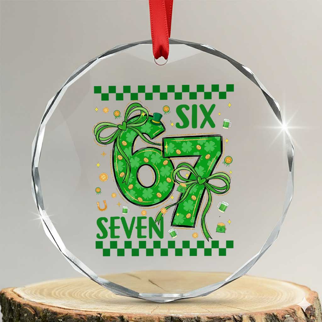 Funny St Patricks Day Crystal Glass Ornament Six Seven Meme Irish Gag Gift