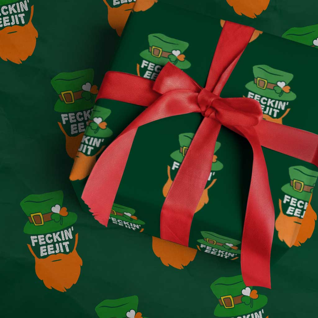 Funny St Patricks Day Wrapping Paper Roll Feckin Eejit Irish Slang Idiot Patty's Day