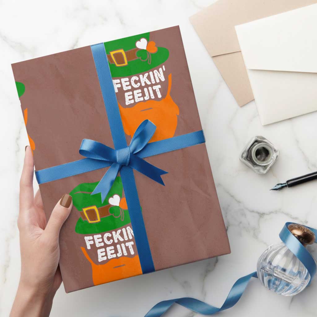 Funny St Patricks Day Wrapping Paper Roll Feckin Eejit Irish Slang Idiot Patty's Day