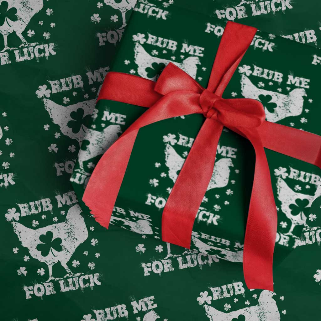 Funny St Patricks Day Wrapping Paper Roll Rub Me For Luck Shamrock Irish Cock Chicken