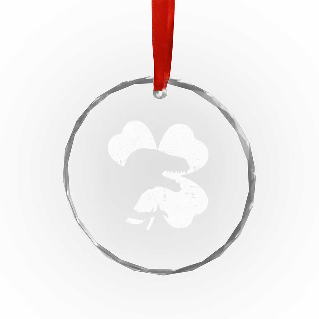 Funny St Patricks Day Dinosaur Shamrock Crystal Glass Ornament