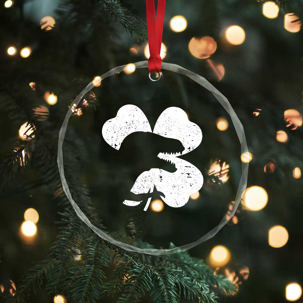 Funny St Patricks Day Dinosaur Shamrock Crystal Glass Ornament
