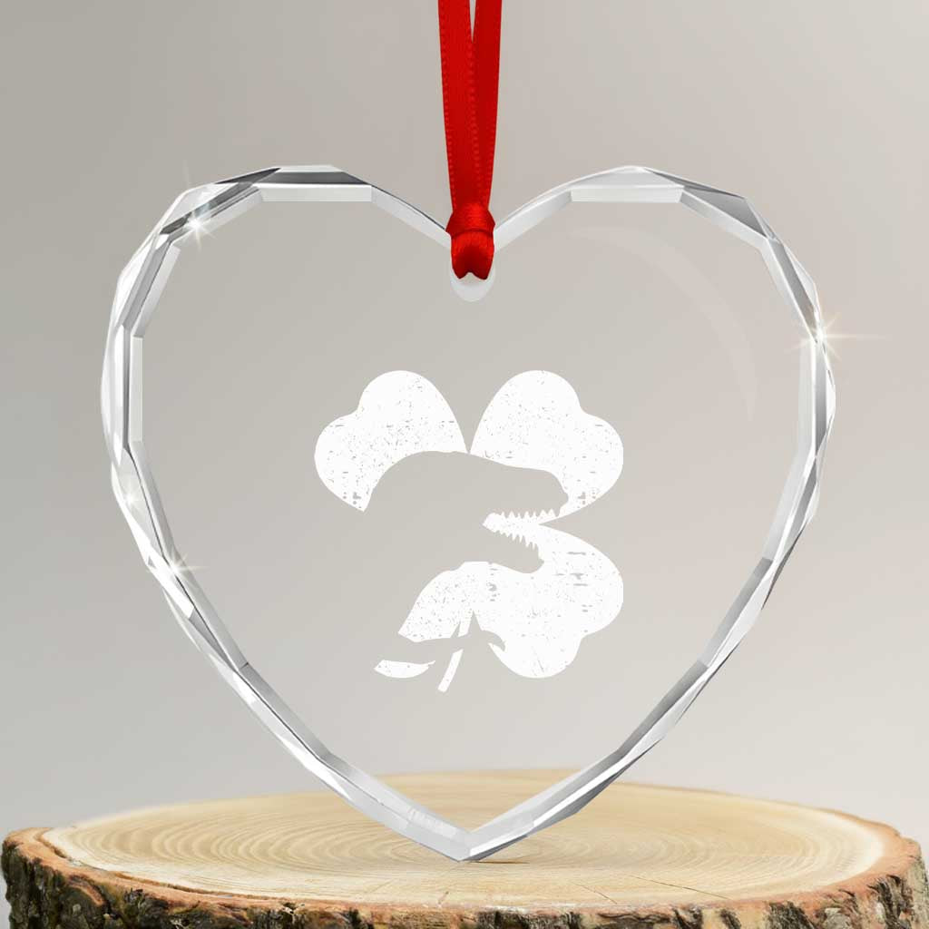 Funny St Patricks Day Dinosaur Shamrock Heart Crystal Glass Ornament
