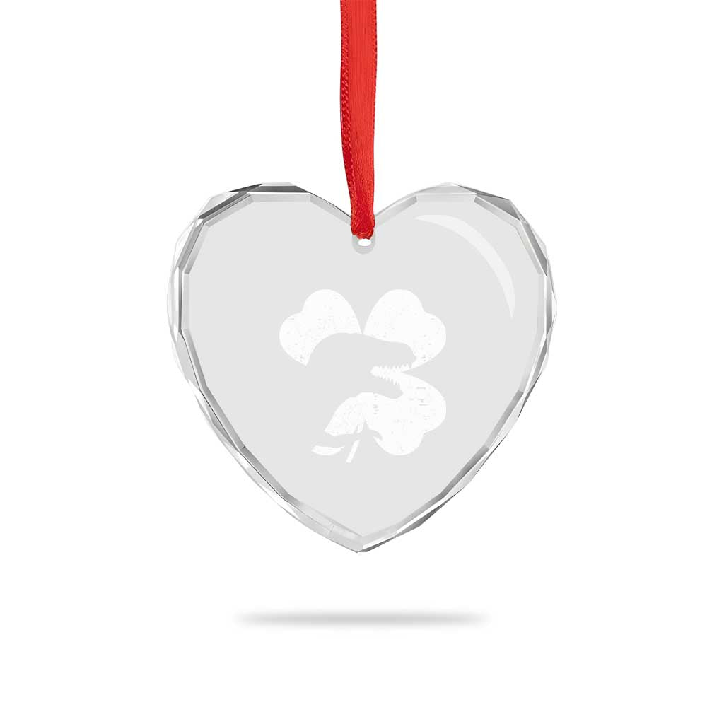 Funny St Patricks Day Dinosaur Shamrock Heart Crystal Glass Ornament
