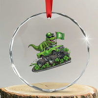 Funny St Patricks Day Dinosaur Truck Crystal Glass Ornament Irish Holiday Gift