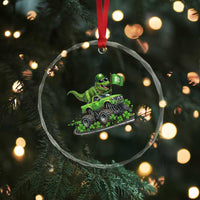 Funny St Patricks Day Dinosaur Truck Crystal Glass Ornament Irish Holiday Gift