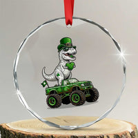 Funny St Patricks Day Dinosaur Truck Crystal Glass Ornament Lucky Dino Gift