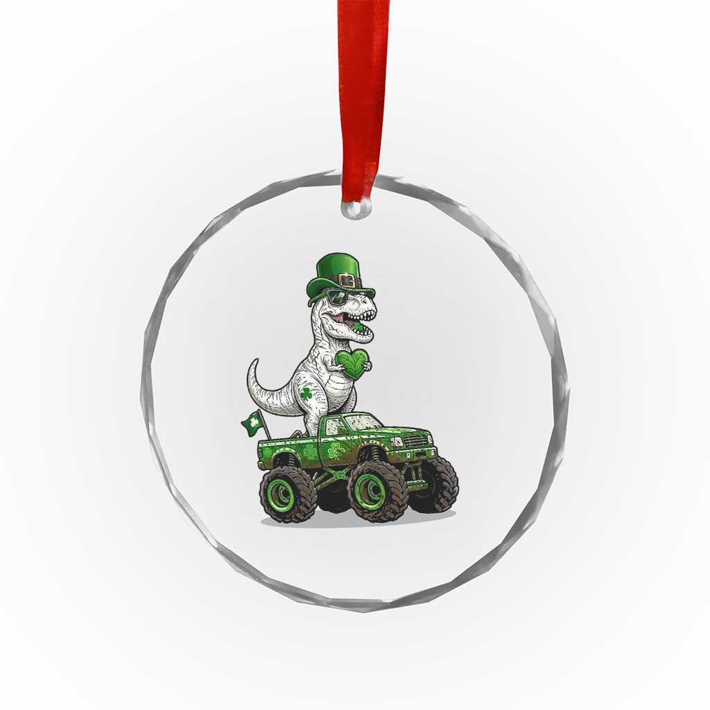 Funny St Patricks Day Dinosaur Truck Crystal Glass Ornament Lucky Dino Gift