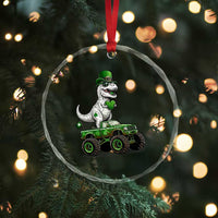 Funny St Patricks Day Dinosaur Truck Crystal Glass Ornament Lucky Dino Gift