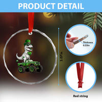 Funny St Patricks Day Dinosaur Truck Crystal Glass Ornament Lucky Dino Gift
