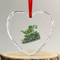Funny St Patricks Day Dinosaur Truck Heart Crystal Glass Ornament Irish Holiday Gift