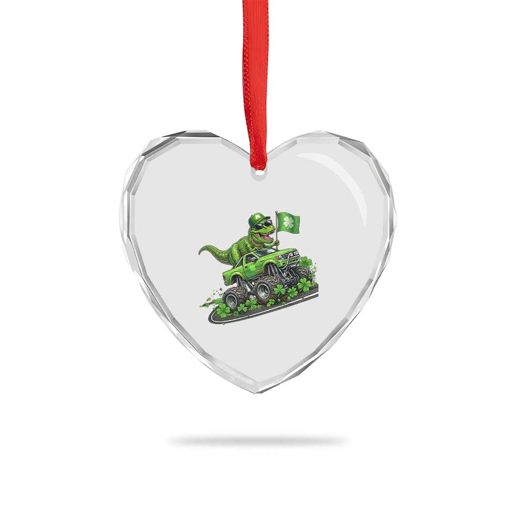 Funny St Patricks Day Dinosaur Truck Heart Crystal Glass Ornament Irish Holiday Gift