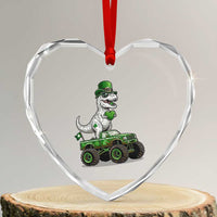 Funny St Patricks Day Dinosaur Truck Heart Crystal Glass Ornament Lucky Dino Gift