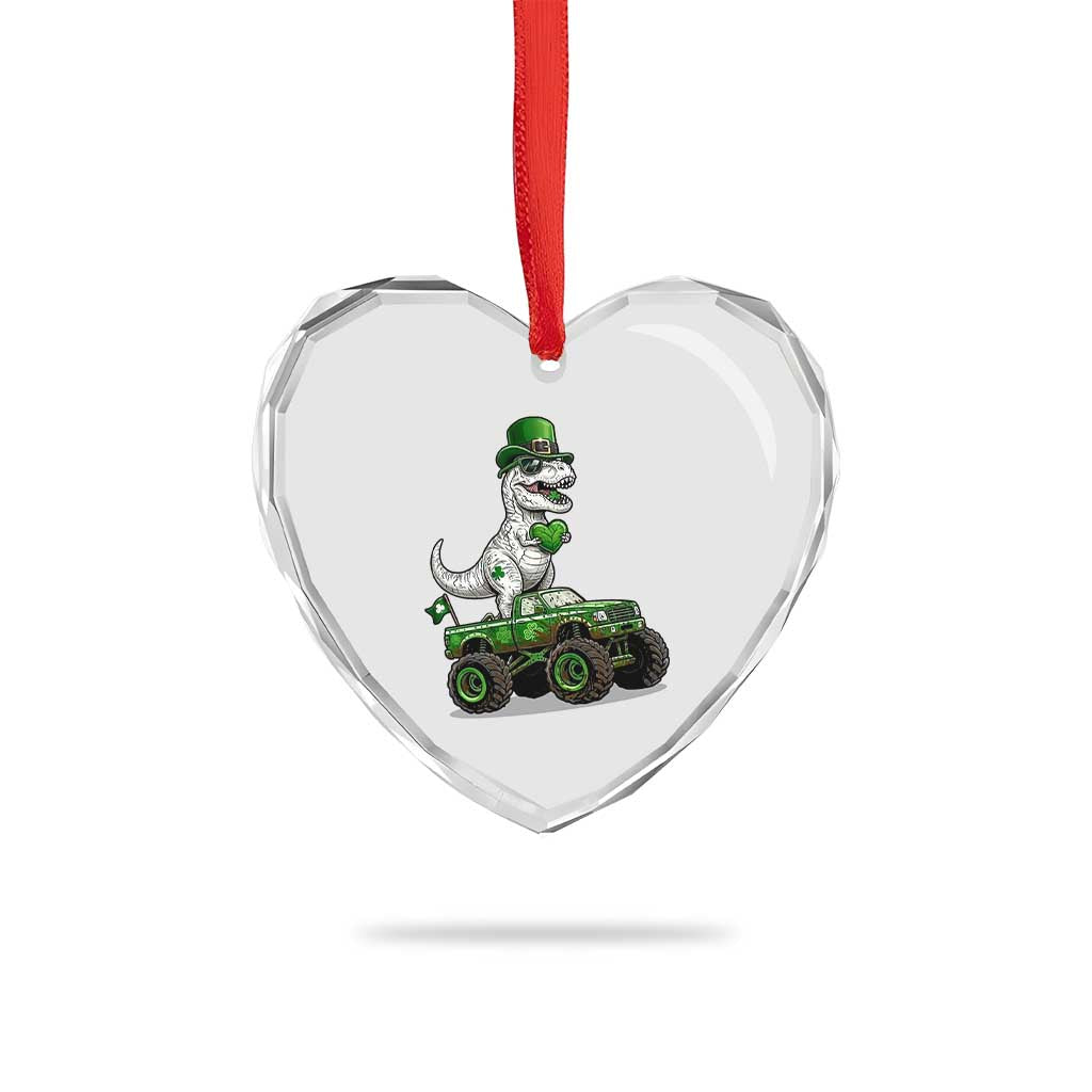 Funny St Patricks Day Dinosaur Truck Heart Crystal Glass Ornament Lucky Dino Gift