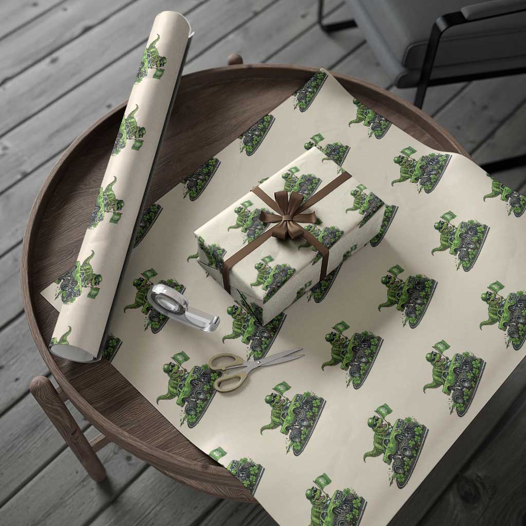 Funny St Patricks Day Dinosaur Truck Wrapping Paper Roll Irish Holiday Gift