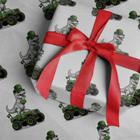Funny St Patricks Day Dinosaur Truck Wrapping Paper Roll Lucky Dino Gift