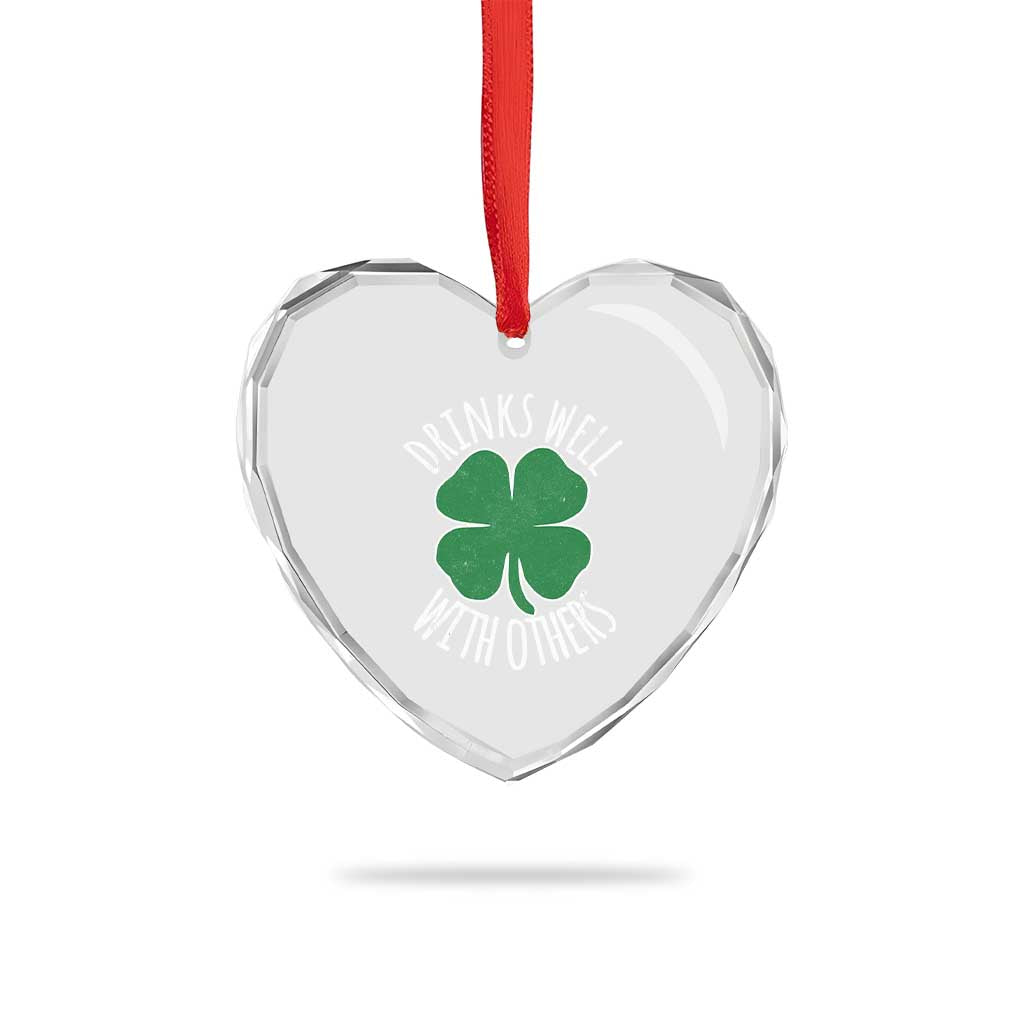 Funny St Patricks Day Drinking Heart Crystal Glass Ornament Drinks Well With Others Drunk Beer Lucky Shamrock - Wonder Print Shop