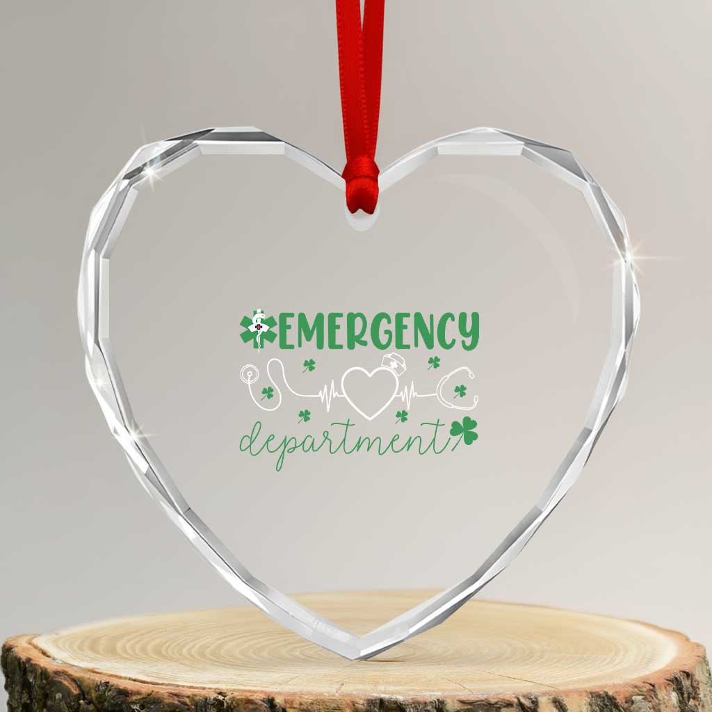 Funny St Patricks Day ER Nurse Heart Crystal Glass Ornament Emergency Department Lucky Shamrocks - Wonder Print Shop