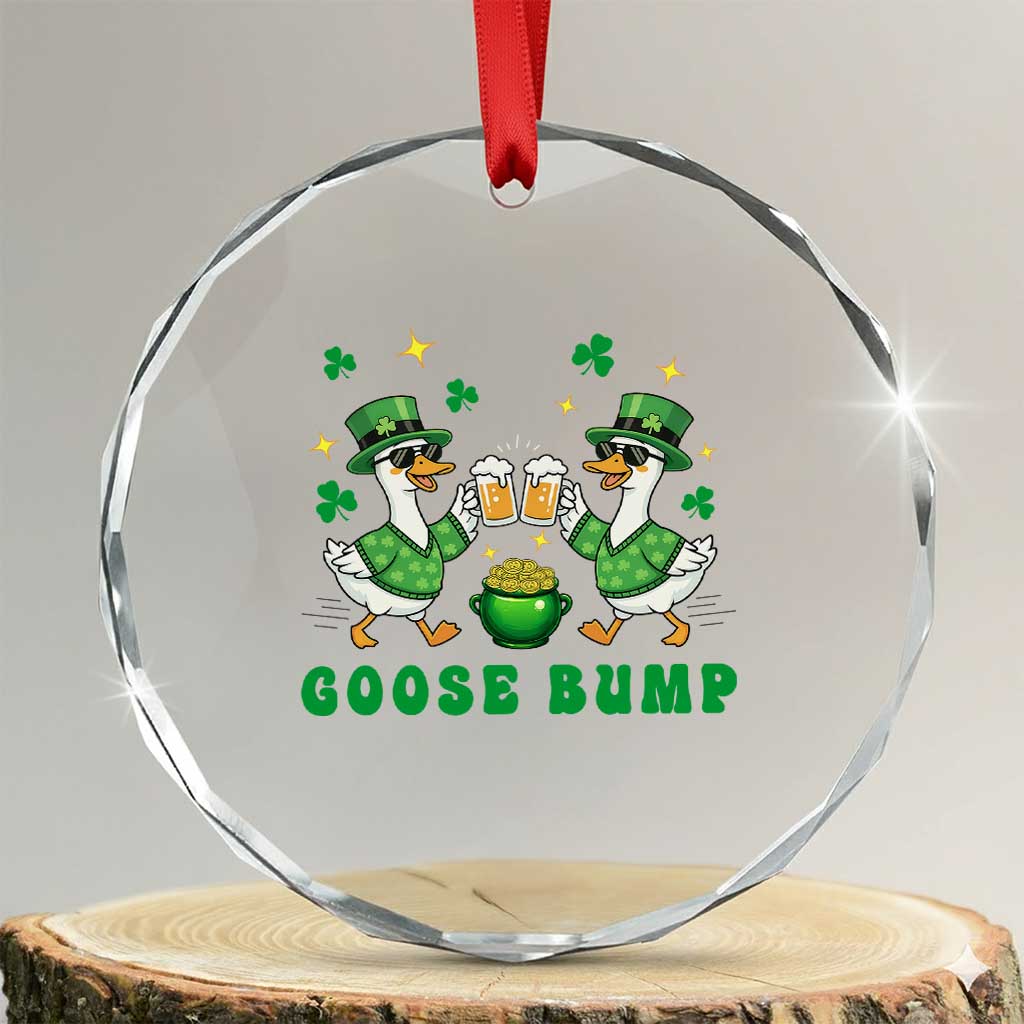 Funny St Patricks Day Goose Drinking Beer Crystal Glass Ornament Goose Bump