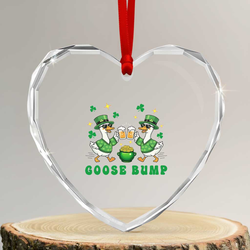 Funny St Patricks Day Goose Drinking Beer Heart Crystal Glass Ornament Goose Bump