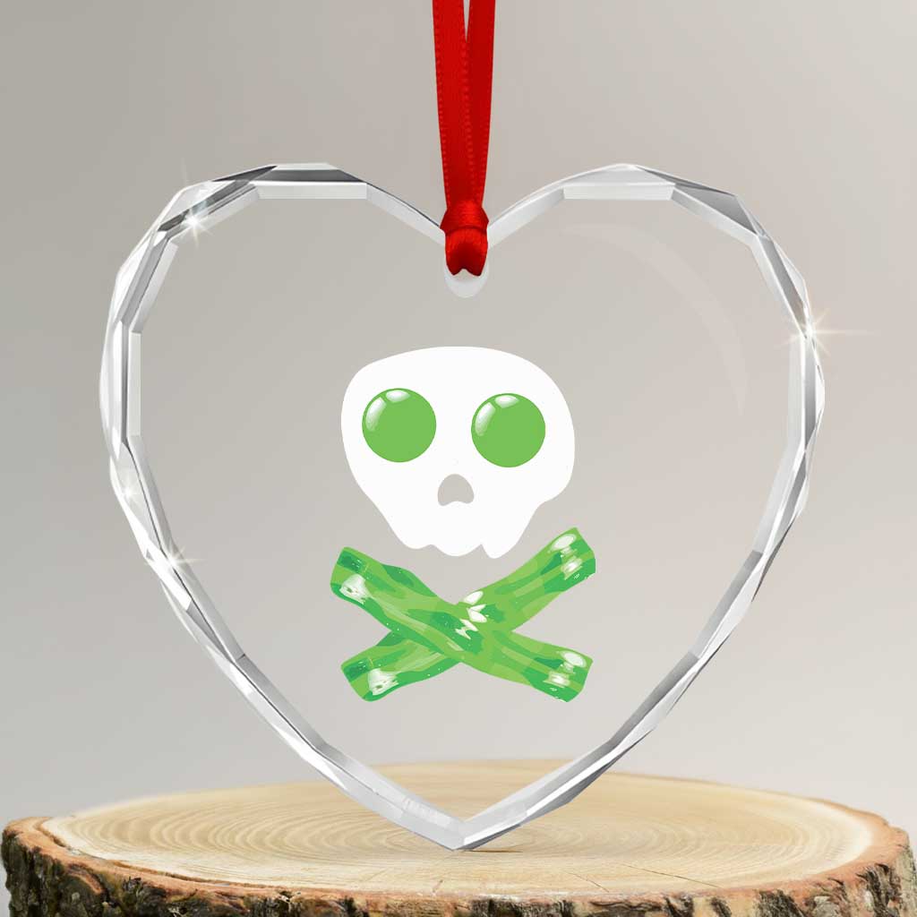 Funny St Patricks Day Heart Crystal Glass Ornament Bacon & Eggs Skull & Crossbones