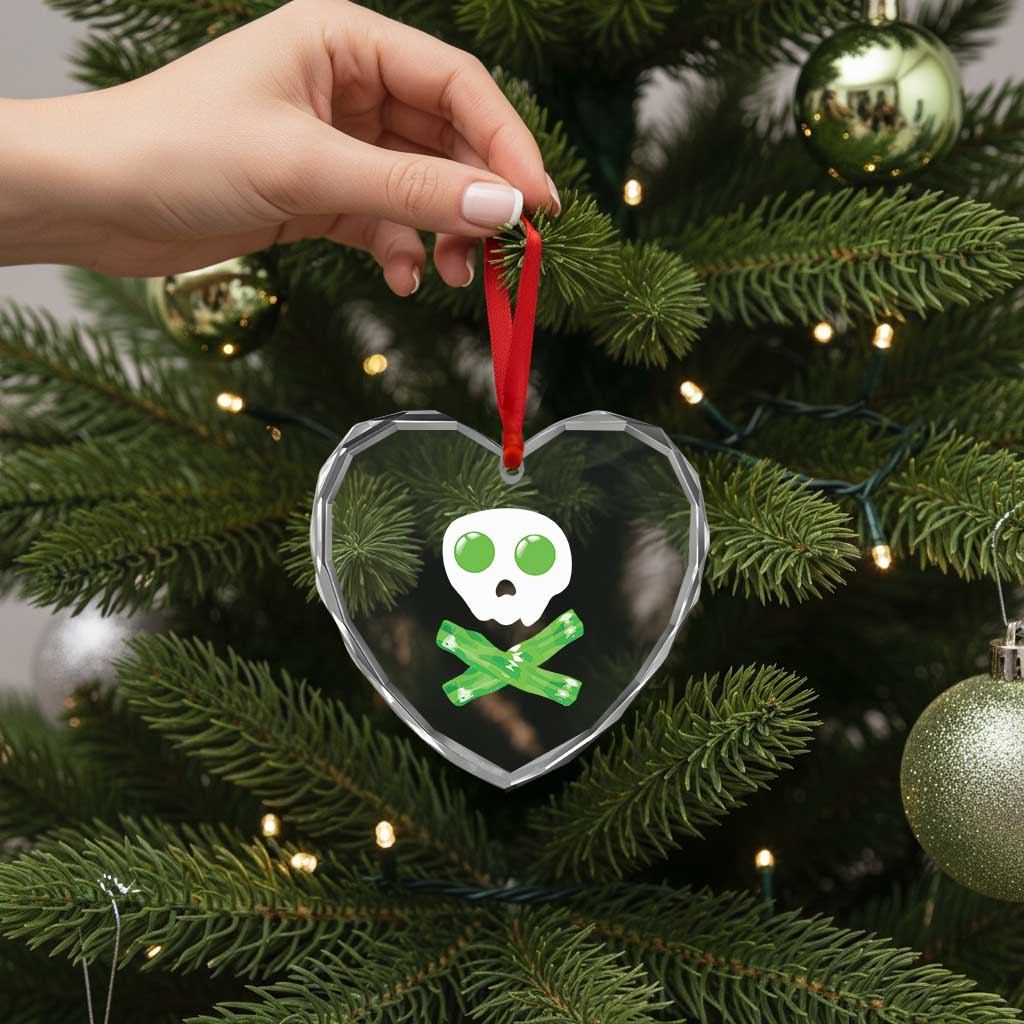 Funny St Patricks Day Heart Crystal Glass Ornament Bacon & Eggs Skull & Crossbones