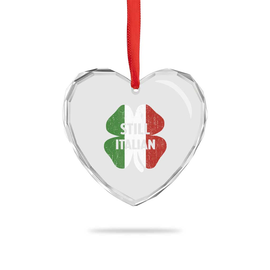 Funny St Patricks Day Italian Heart Crystal Glass Ornament Retro Vintage Shamrock Italy Flag