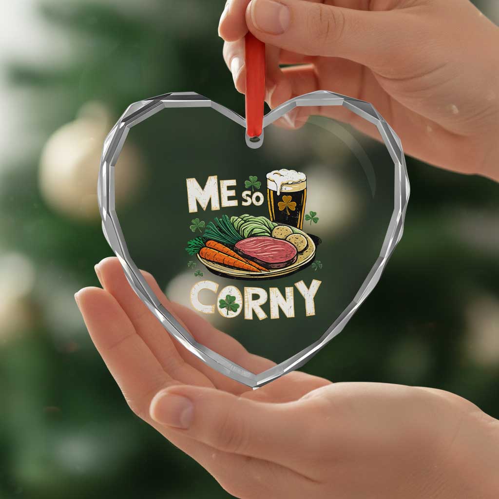 Funny St Patricks Day Me So Corny Heart Crystal Glass Ornament Stout Irish Corned Beef