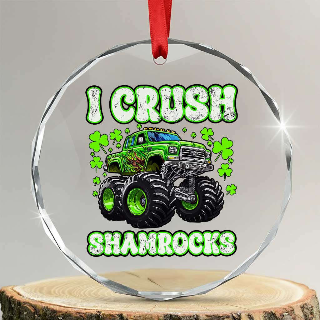 Funny St Patricks Day Monster Truck Crystal Glass Ornament I Crush Shamrocks Retro - Wonder Print Shop