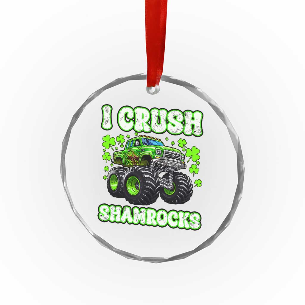 Funny St Patricks Day Monster Truck Crystal Glass Ornament I Crush Shamrocks Retro - Wonder Print Shop