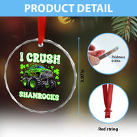 Funny St Patricks Day Monster Truck Crystal Glass Ornament I Crush Shamrocks Retro - Wonder Print Shop