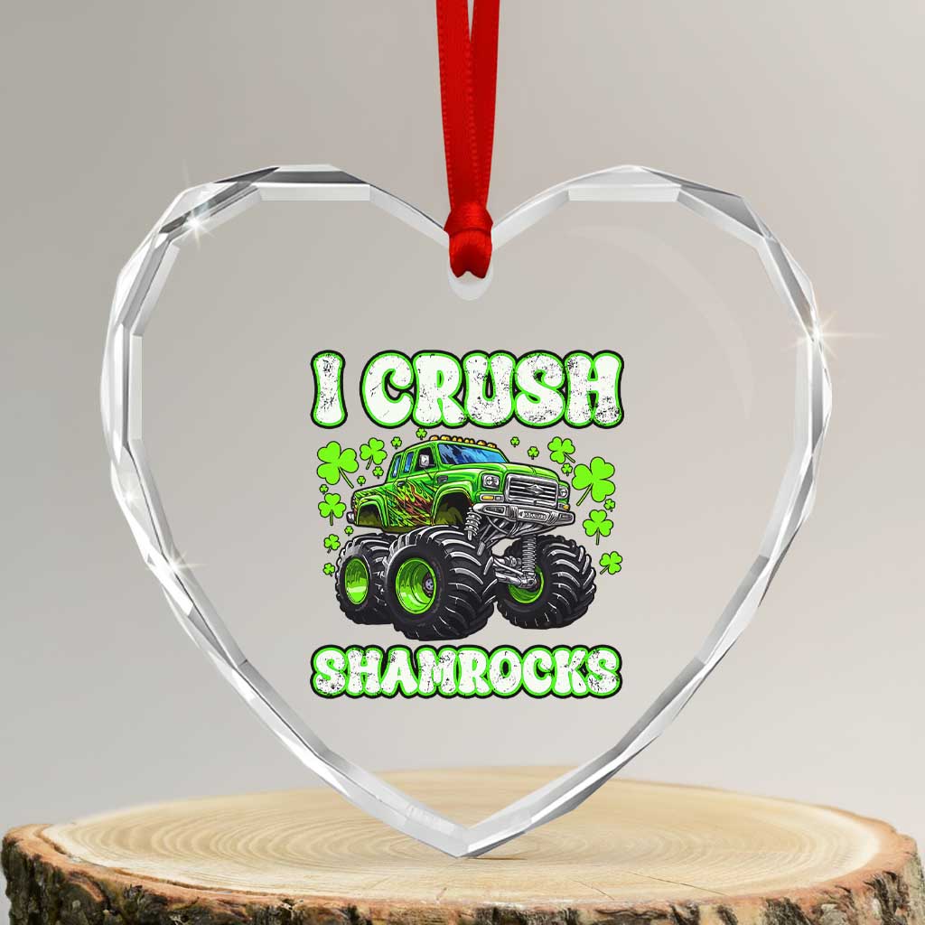 Funny St Patricks Day Monster Truck Heart Crystal Glass Ornament I Crush Shamrocks Retro - Wonder Print Shop