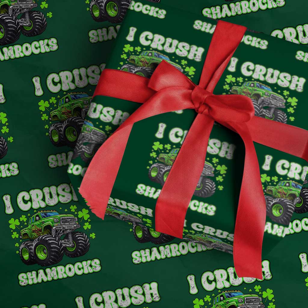 Funny St Patricks Day Monster Truck Wrapping Paper Roll I Crush Shamrocks Retro - Wonder Print Shop