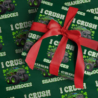 Funny St Patricks Day Monster Truck Wrapping Paper Roll I Crush Shamrocks Retro - Wonder Print Shop